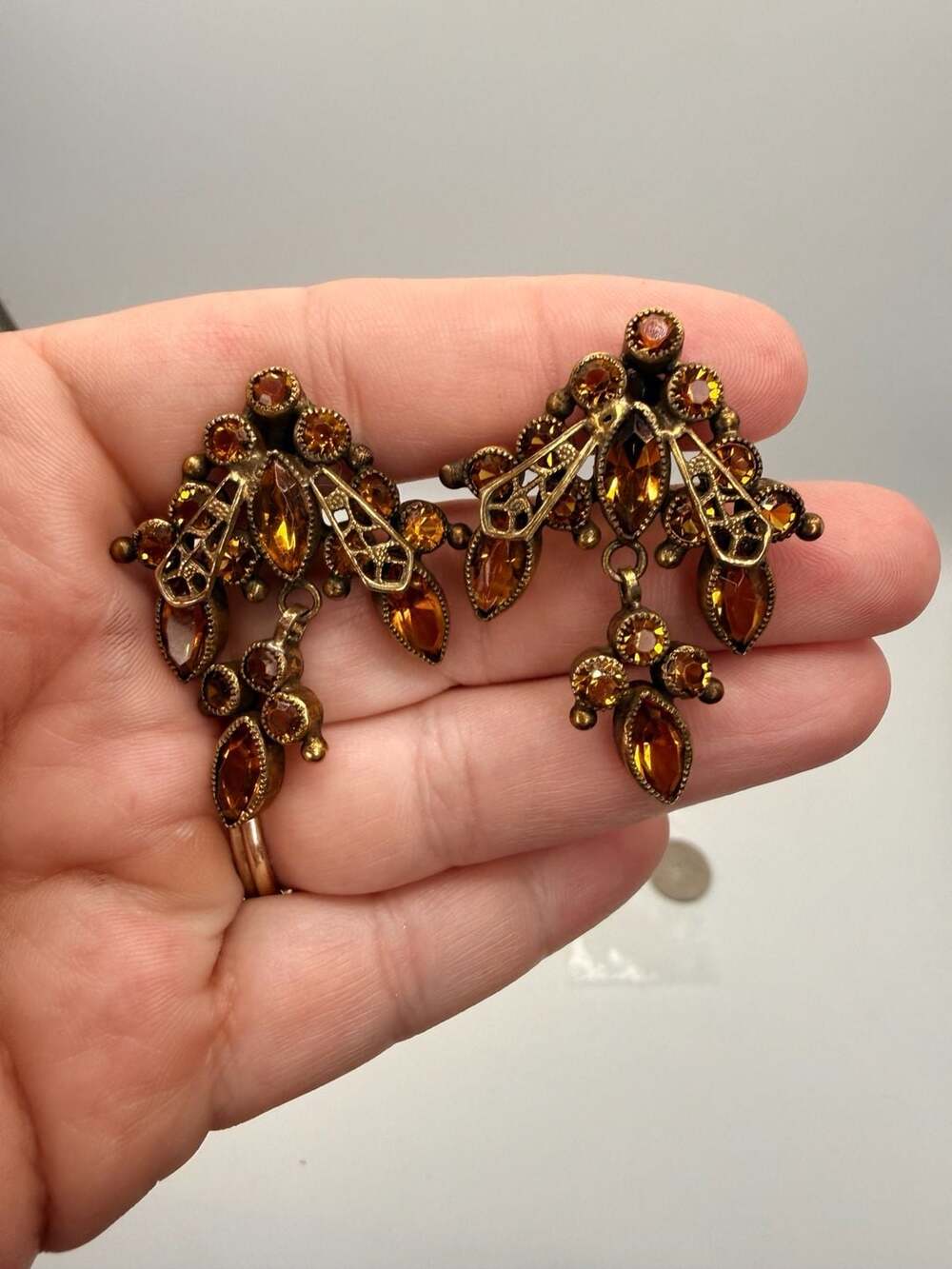 Sandor Vintage Topaz Rhinestone Clip-On Earrings